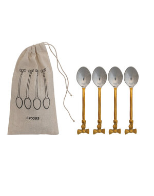 Coffee Spoons with Gold Finish, Set of 4 in Drawstring Bag
