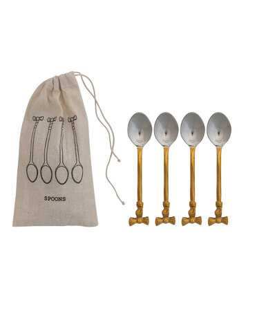 Coffee Spoons with Gold Finish, Set of 4 in Drawstring Bag