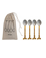 Coffee Spoons with Gold Finish, Set of 4 in Drawstring Bag