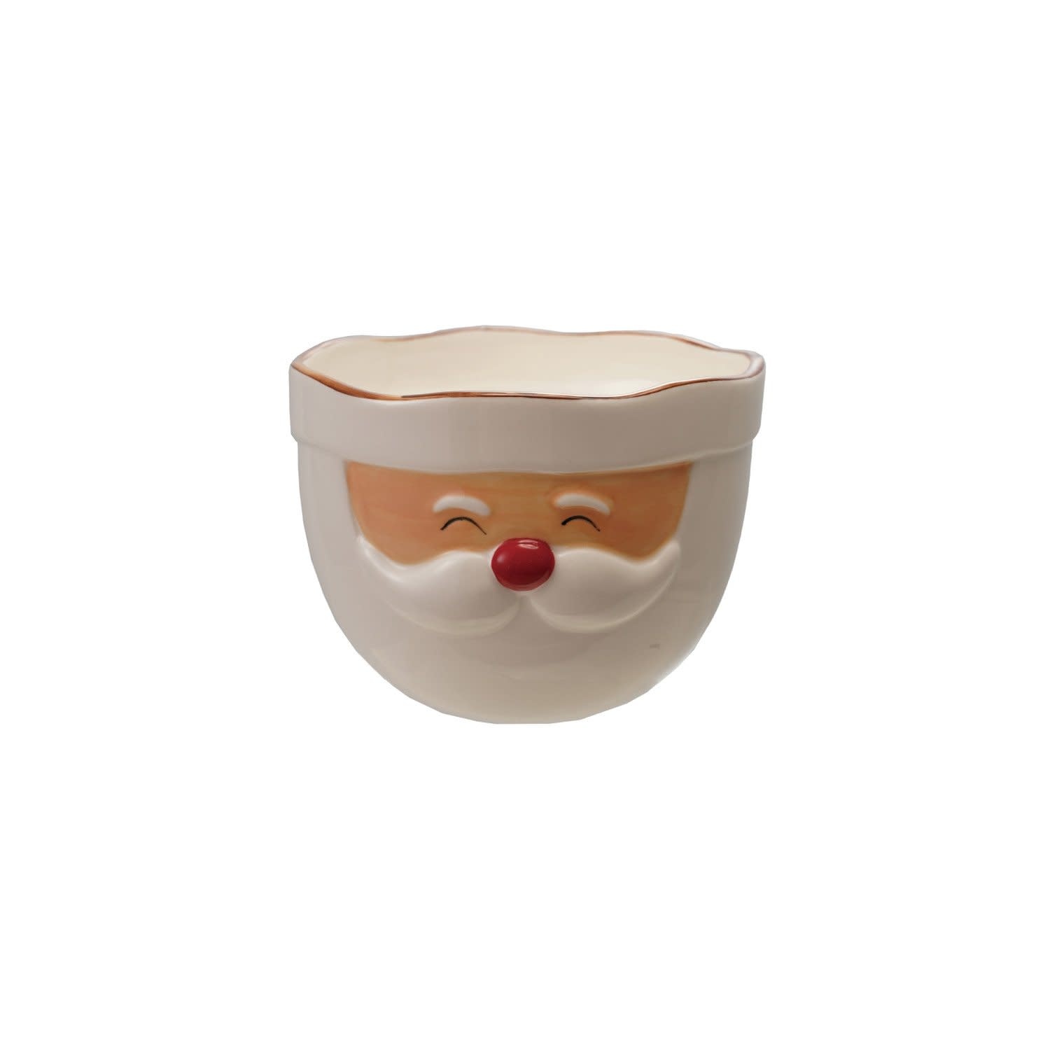 Stoneware Santa Head Shaped Mixing Bowl with Red Rim, 6"x 4"