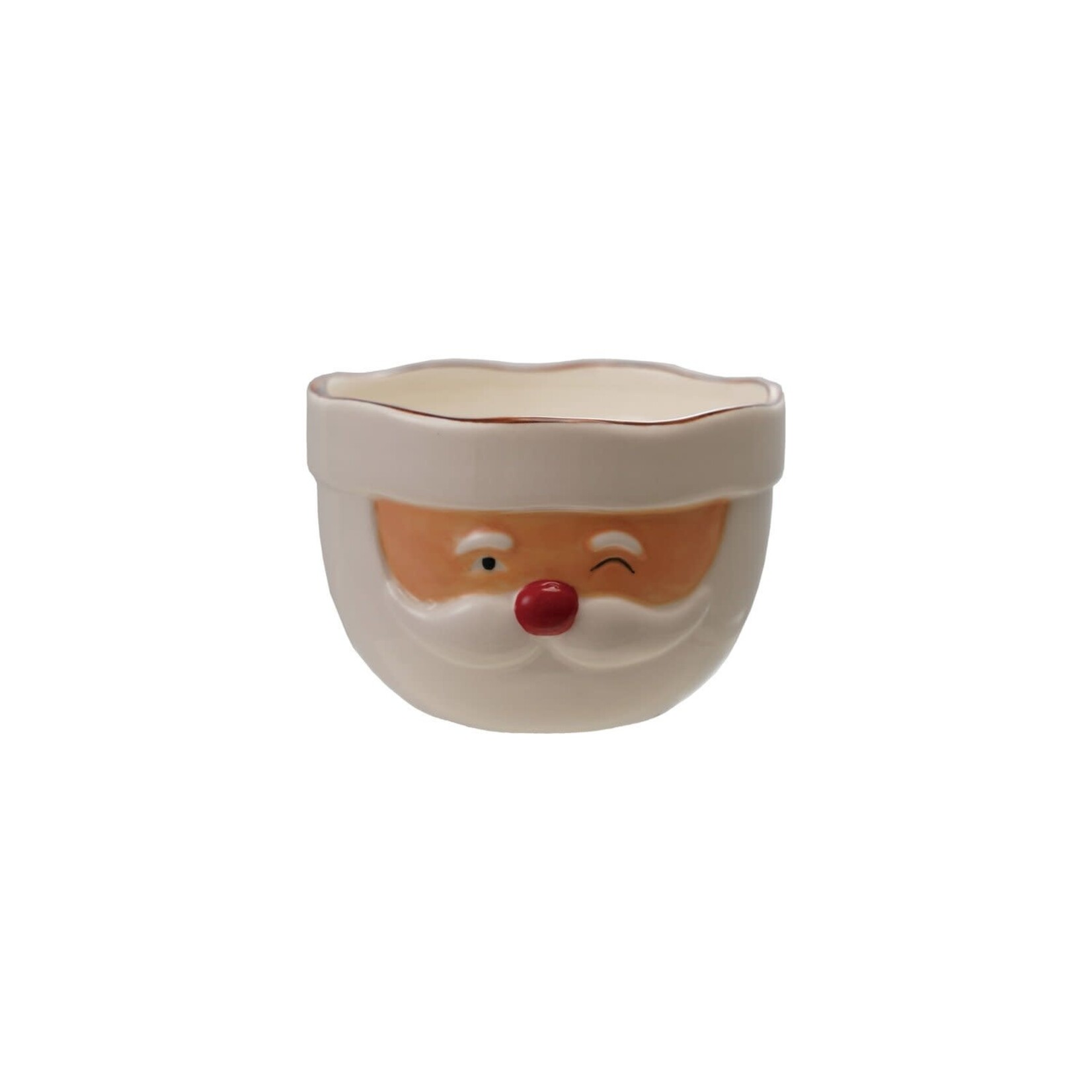 Stoneware Santa Head Shaped Mixing Bowl w/ Red Rim, 4 X 3"