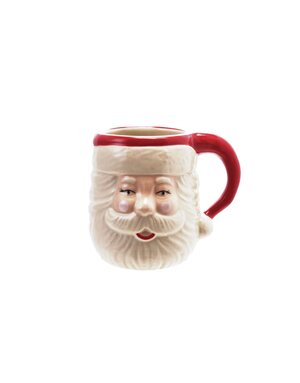 Hand-Painted Stoneware Santa Head Shaped Mug, 14 oz