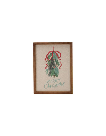 "Merry Christmas" Wood Framed Wall Decor with Holly & Bow, 12"x 16"
