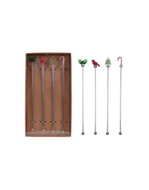 Cocktail Stirrers with Hand-Blown Glass Icons, Set of 4