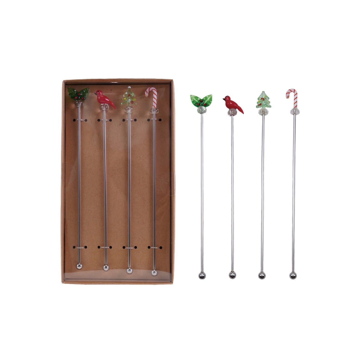 Cocktail Stirrers with Hand-Blown Glass Icons, Set of 4