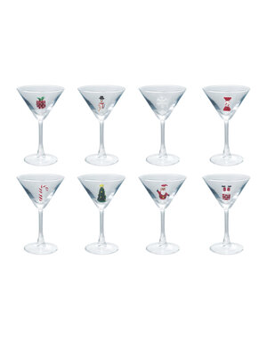 Martini Glass with Hand-Blown Holiday Figure, Assorted, 4 oz