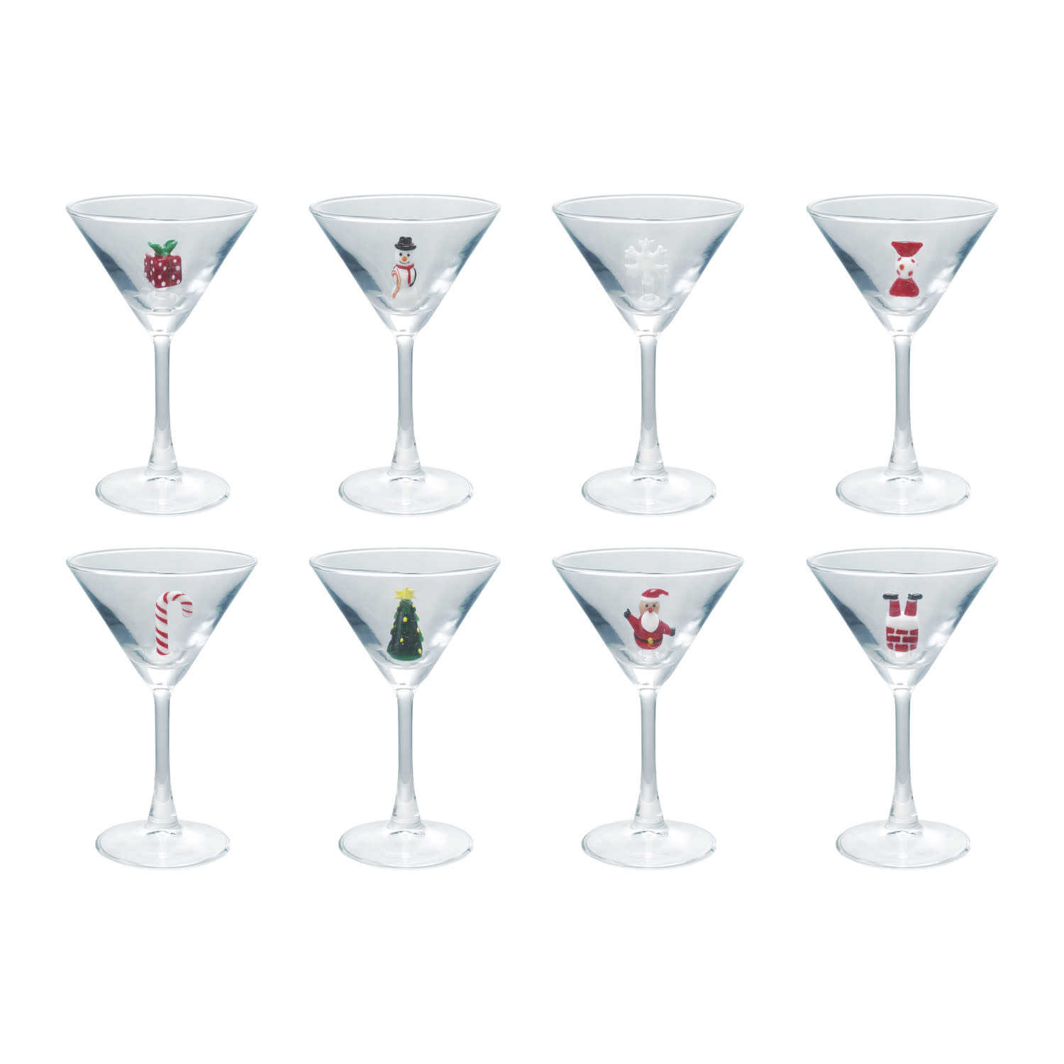 Martini Glass with Hand-Blown Holiday Figure, Assorted, 4 oz