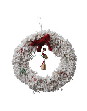 Cotton Blend Yarn Wreath with Red Bow, 18"Rnd