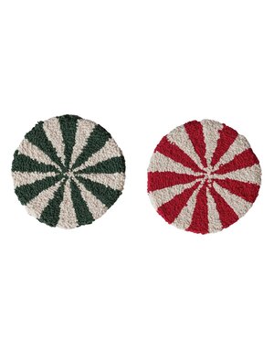 Cotton Tufted Candy Striped Trivet, Green, 8"Rnd