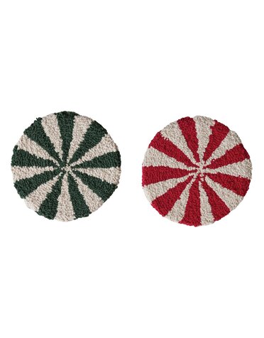 Cotton Tufted Candy Striped Trivet, Green, 8"Rnd