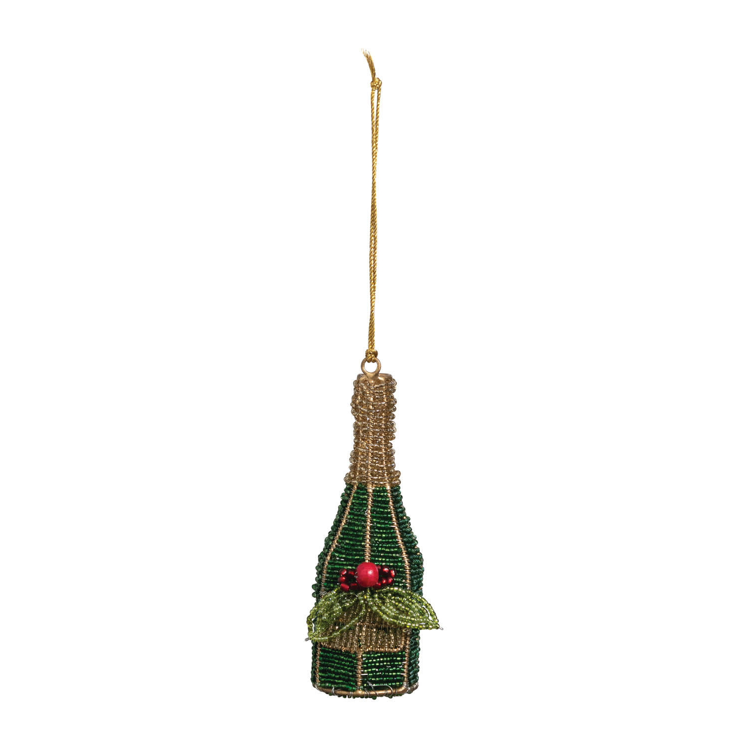 Beaded Wire Champagne Bottle Ornament, 5"