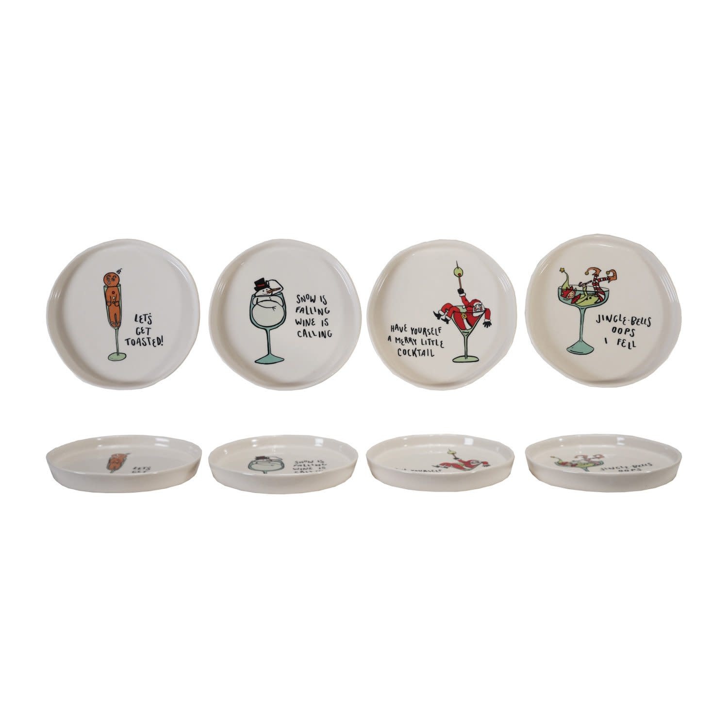 Stoneware Plate with Holiday Icon & Tipsy Saying, Assorted