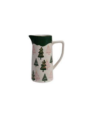 Hand-Painted Stoneware Pitcher with Trees, 48 oz