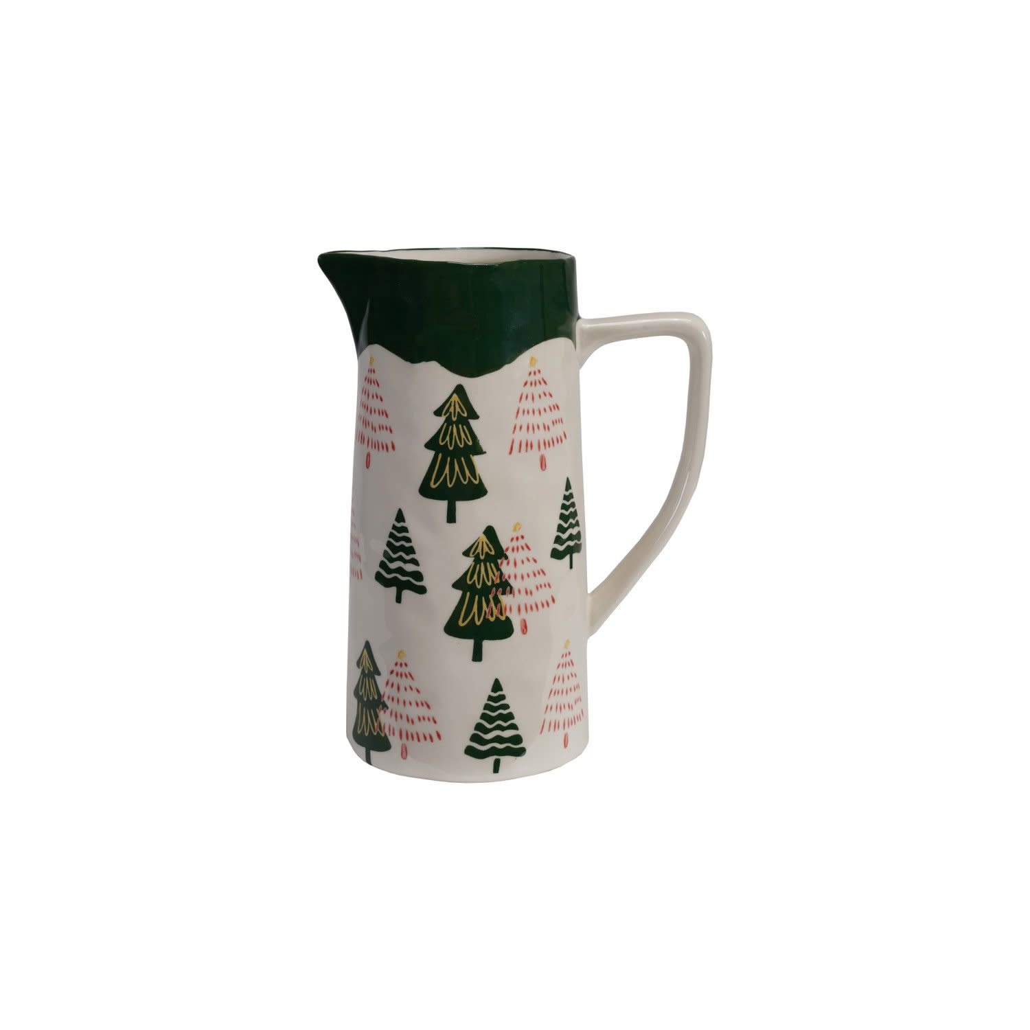 Hand-Painted Stoneware Pitcher with Trees, 48 oz