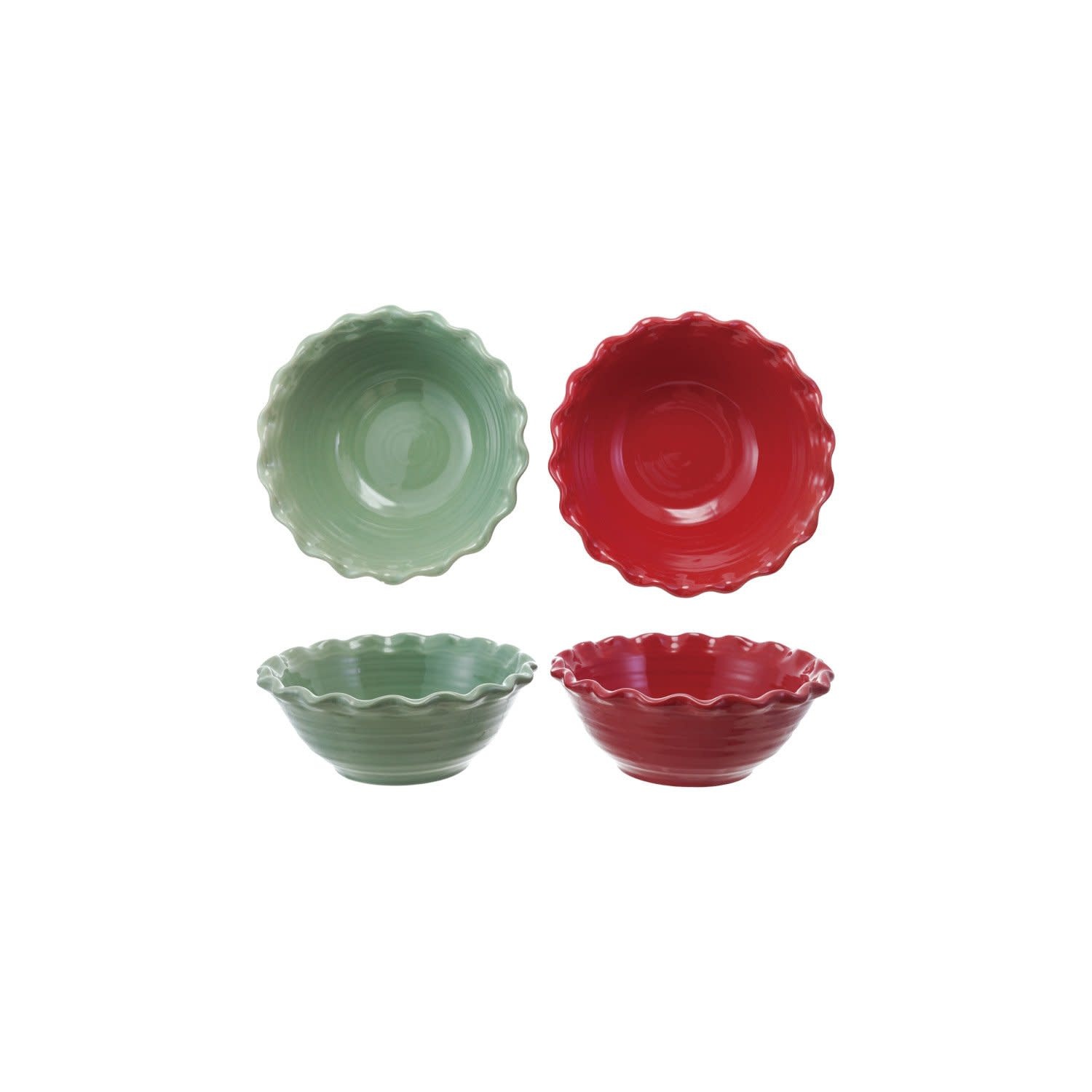 Scalloped Stoneware Bowl, Green, 10"x 4"