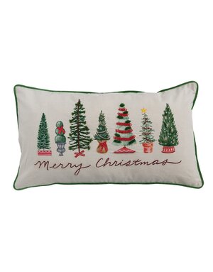 "Merry Christmas" Lumbar Pillow with Trees, 32"x 18"