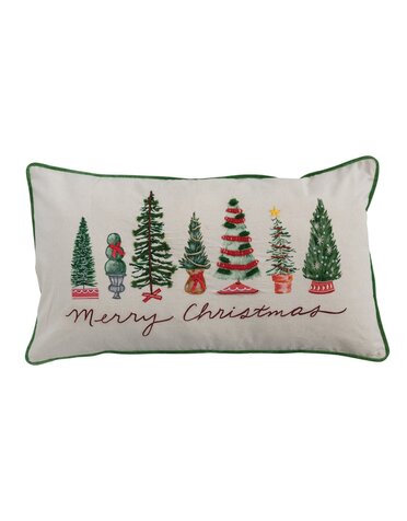"Merry Christmas" Lumbar Pillow with Trees, 32"x 18"