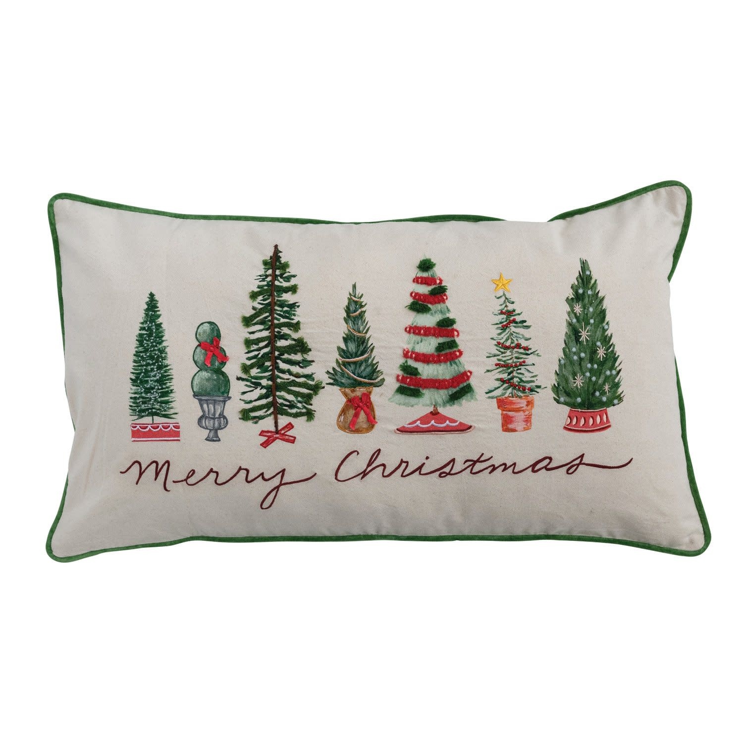 "Merry Christmas" Lumbar Pillow with Trees, 32"x 18"
