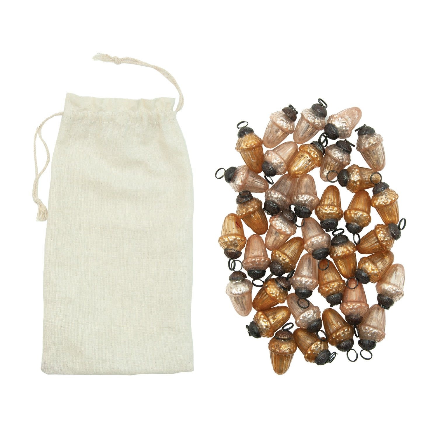 Acorn Shaped Ornaments in Muslin Bag, Set of 36