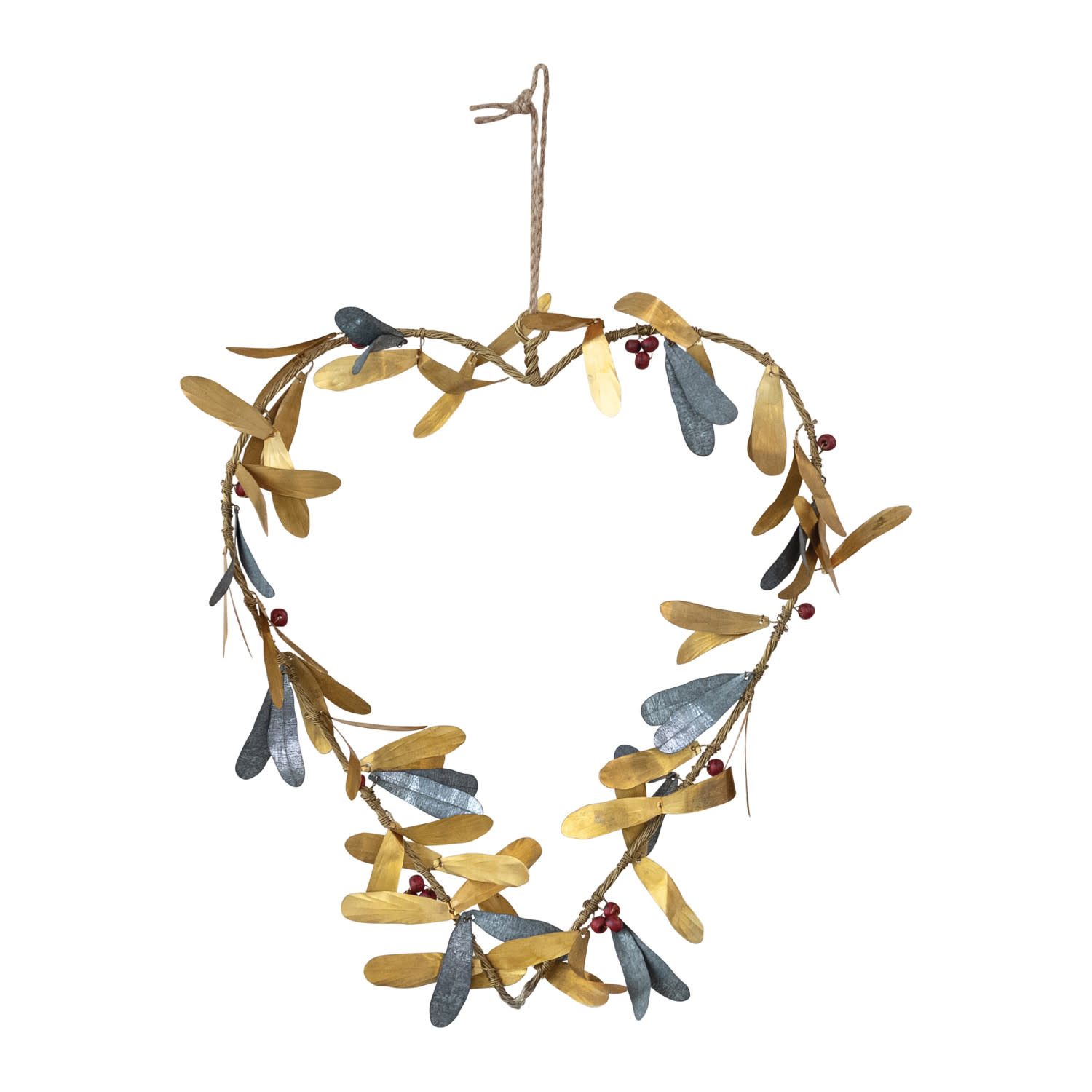 Metal Leaves Heart Shaped Wreath, 9"