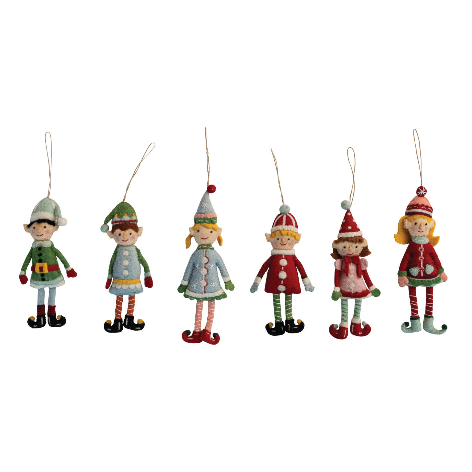 Handmade Wool Felt Elf Ornament, Assorted, 9"