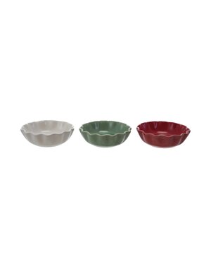 Scalloped Stoneware Bowl, Green, 4"Rnd