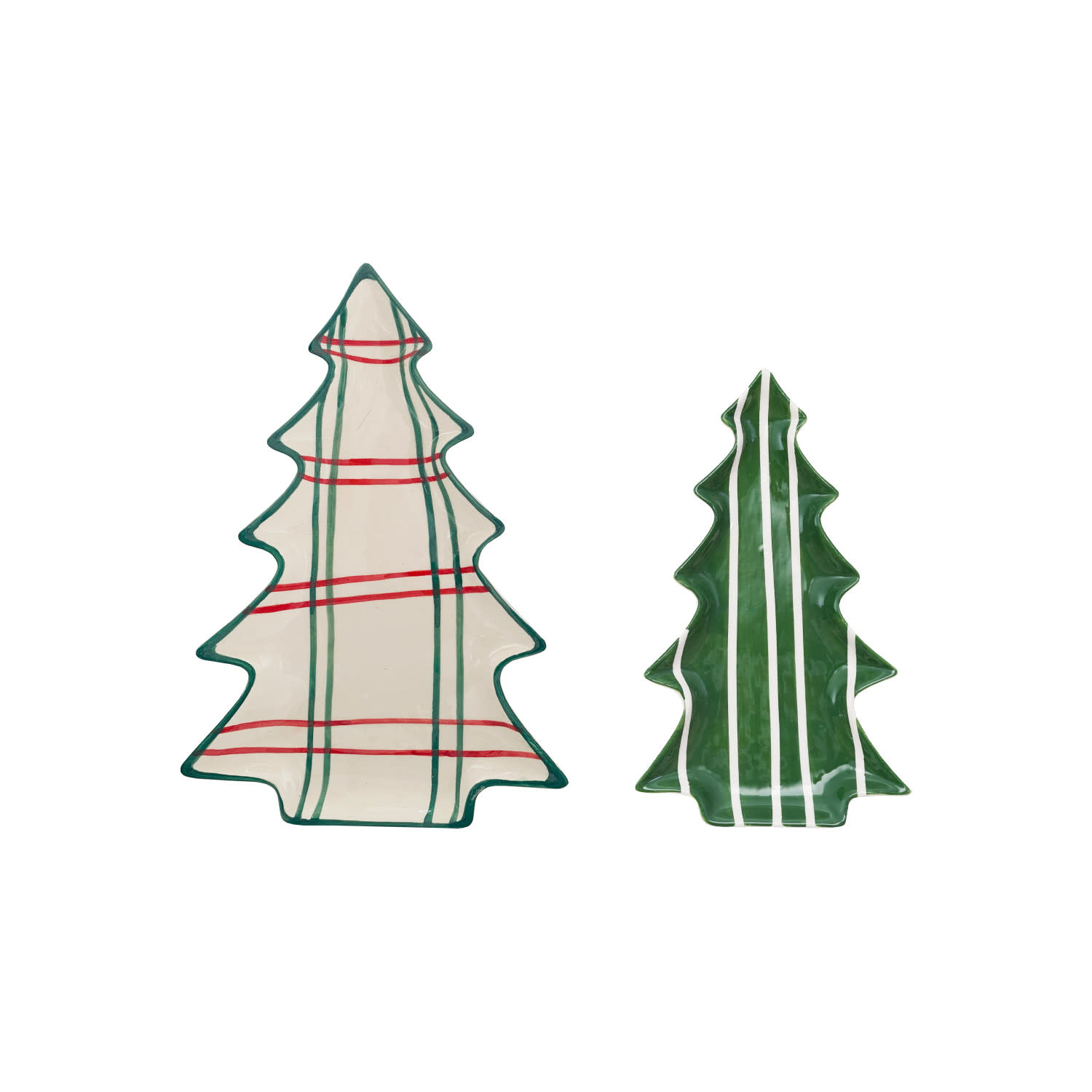 Ceramic Tree Shaped Plates with Stripe Pattern, Cream, 10"