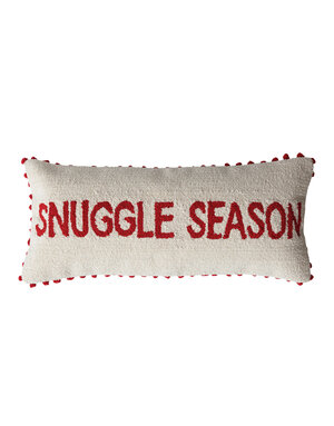 "Snuggle Season" Lumbar Pillow with Pom Pom Trim, 28"x 12"