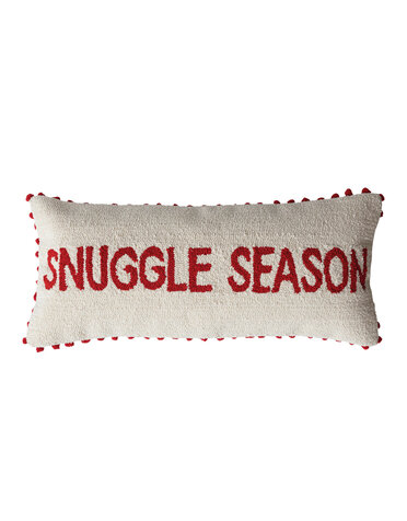 "Snuggle Season" Lumbar Pillow with Pom Pom Trim, 28"x 12"