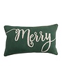 "Merry" Embroidered Pillow, Green & Natural, 24"x 14"