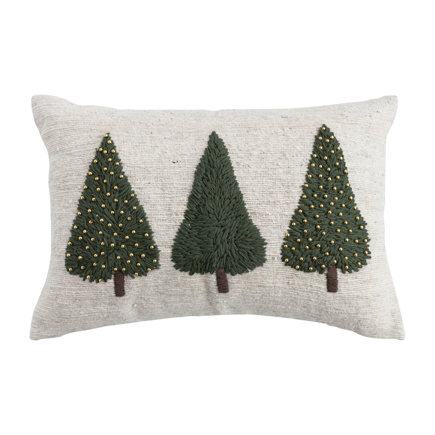 Wool Lumbar Pillow with Embroidered Trees & Beads, 24"x 16"