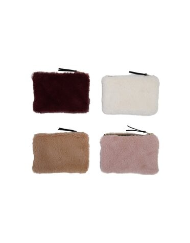 Faux Fur Fabric Zip Pouch, Assorted, 6"x 4"