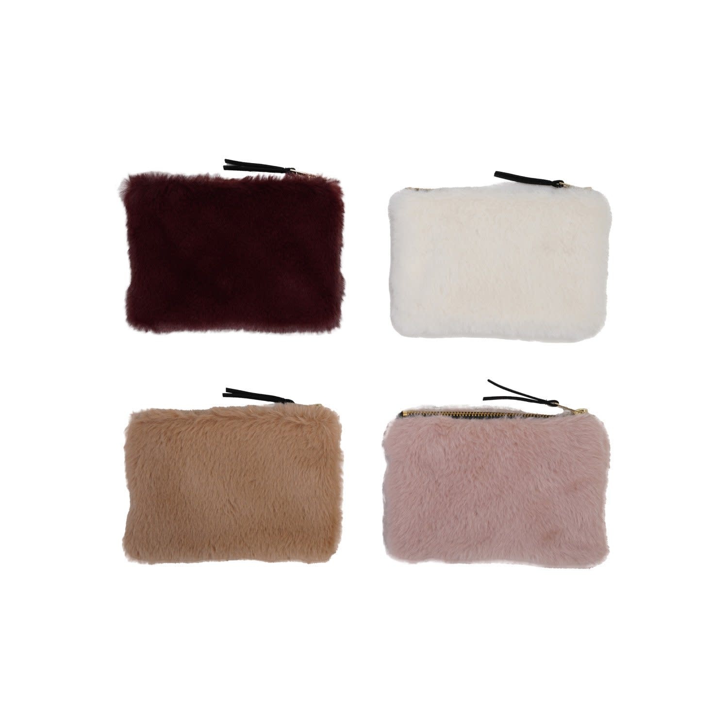 Faux Fur Fabric Zip Pouch, Assorted, 6"x 4"