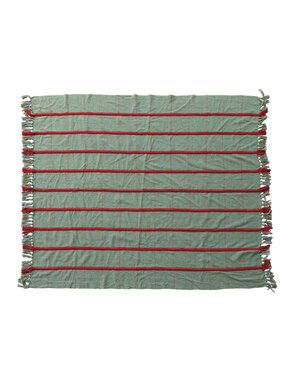 Throw with Braided Embroidery & Fringe, Red & Green, 60"x 50"