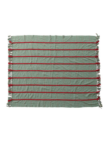 Throw with Braided Embroidery & Fringe, Red & Green, 60"x 50"