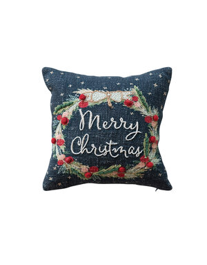 Square Pillow with Wreath, Beads, & Pom Poms, 12"