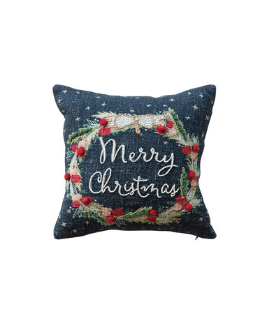 Square Pillow with Wreath, Beads, & Pom Poms, 12"