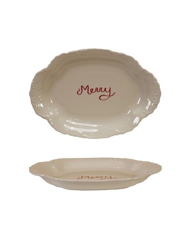 "Merry" Stoneware Scalloped Platter, 10"x 7"