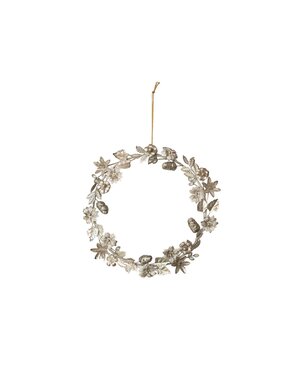 Metal Wreath with Leaves, Flowers, and Acorns, 12"