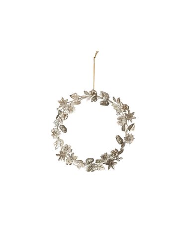 Metal Wreath with Leaves, Flowers, and Acorns, 12"