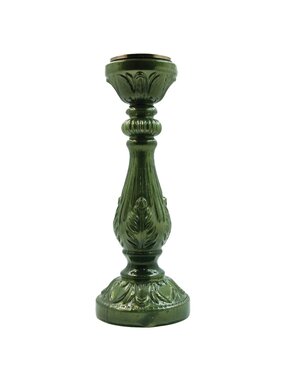 Mercury Glass Candle Holder, Green, Holds 3" Pillar, 15"