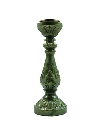 Mercury Glass Candle Holder, Green, Holds 3" Pillar, 15"