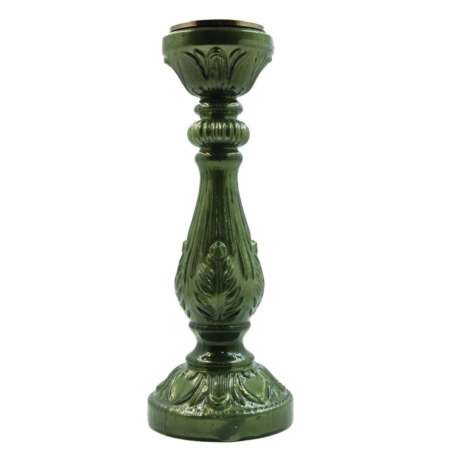 Mercury Glass Candle Holder, Green, Holds 3" Pillar, 15"