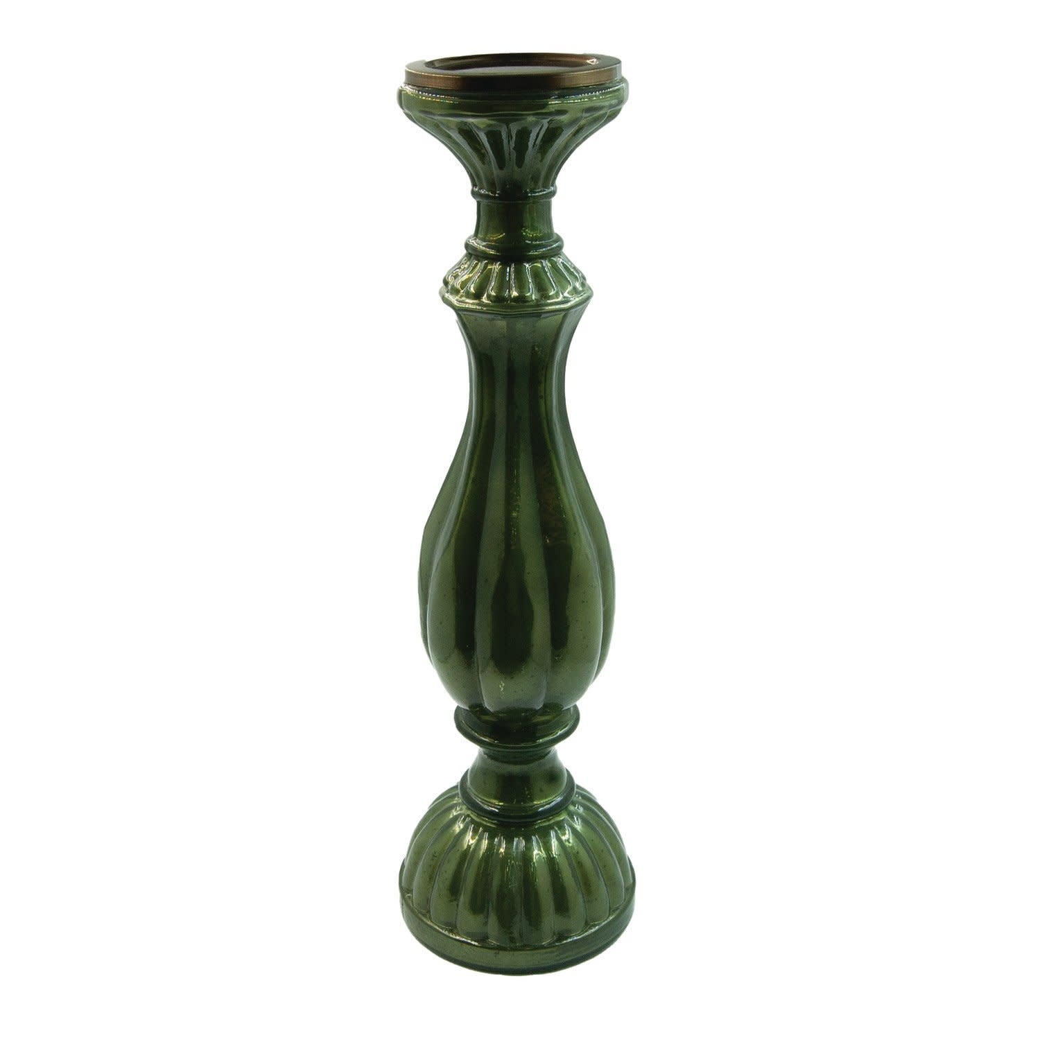 Mercury Glass Candle Holder, Green, Holds 3" Pillar, 19"