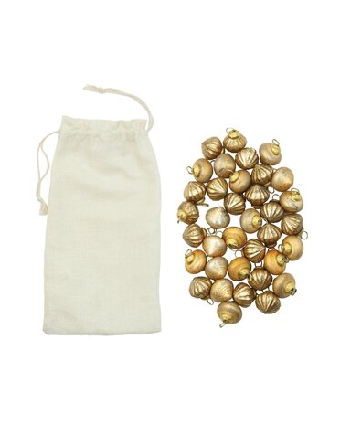 Mercury Glass Ornaments in Muslin Bag, Gold, Set of 36