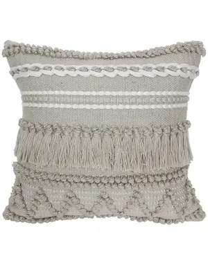 Outdoor Pillow 18 x 18 Grey w Fringe