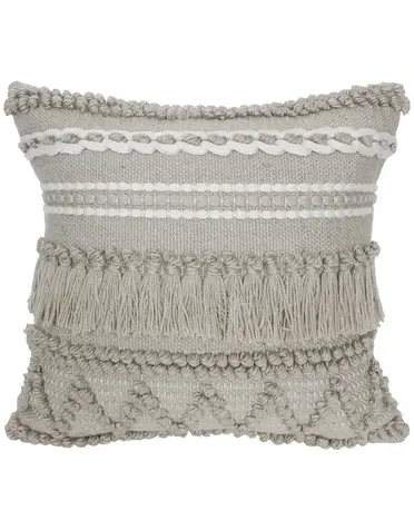 Outdoor Pillow 18 x 18 Grey w Fringe