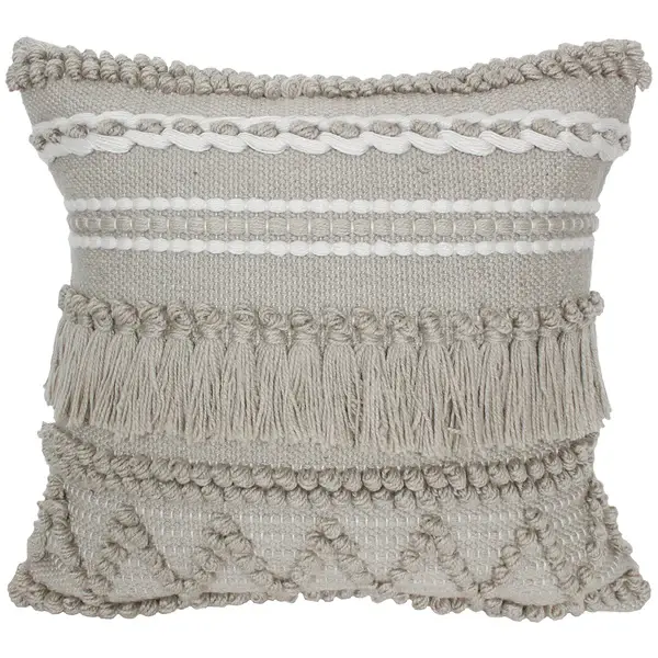 Outdoor Pillow 18 x 18 Grey w Fringe