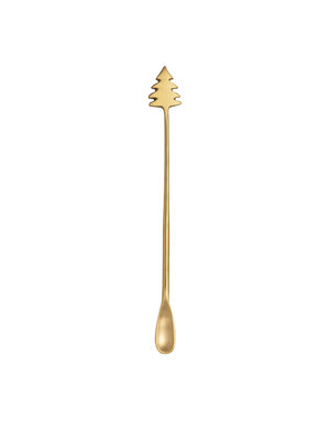 Brass Cocktail Spoon with Christmas Tree Handle, 9"
