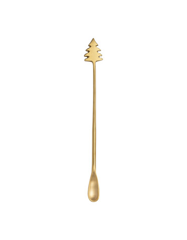 Brass Cocktail Spoon with Christmas Tree Handle, 9"